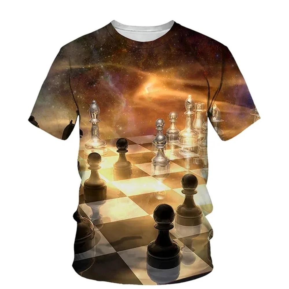 New Design Chess Graphics T-shirt Summer Leisure Fashion Men T-Shirts 3D Print Hip Hop Tees Round Neck Short Sleeve Street Tops