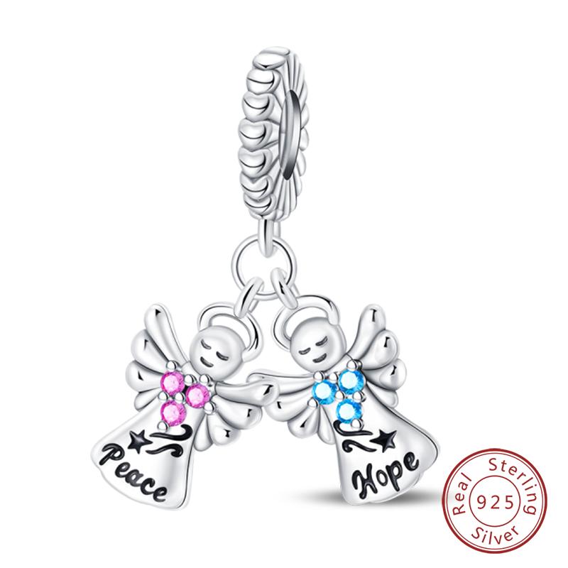 New Copper Heart Shaped Guardian Peace Dove Hope Angel Charms Beads Fit Qikaola Original Bracelets Diy Jewelry