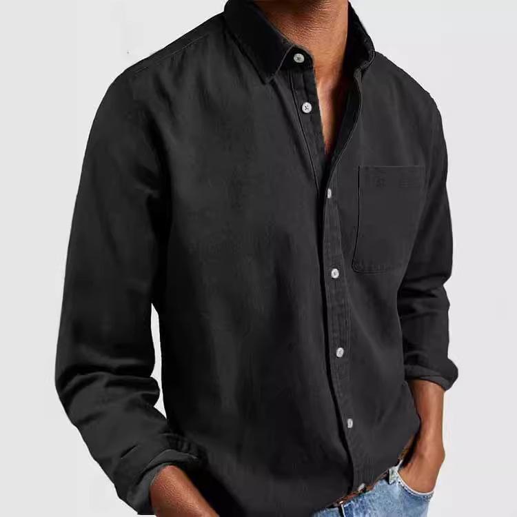 

Мужская джинсовая рубашка с длинным рукавом, классическим воротником и нагрудным карманом, несколько вариантов цвета XXL чёрный