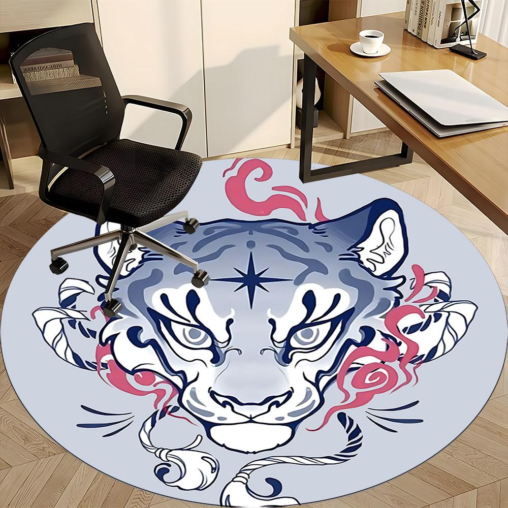1pc Tiger Tattoo Office Round Area Rug, Indoor Mat Suitable For Office, Under Office Chairs Bedroom Living Room Home Decor, Room Deco