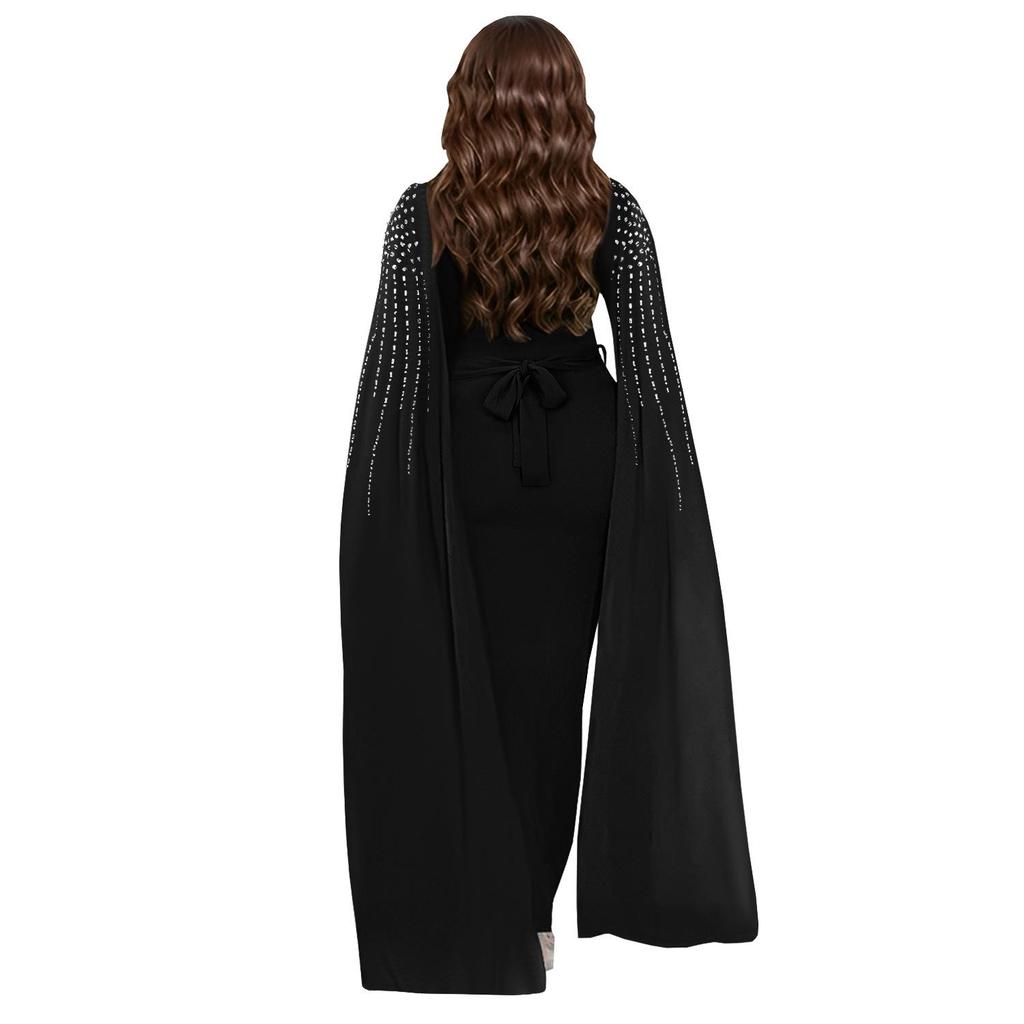 Elegant European & American Fashion Women's See-through Dress with Hot Drilling Details.