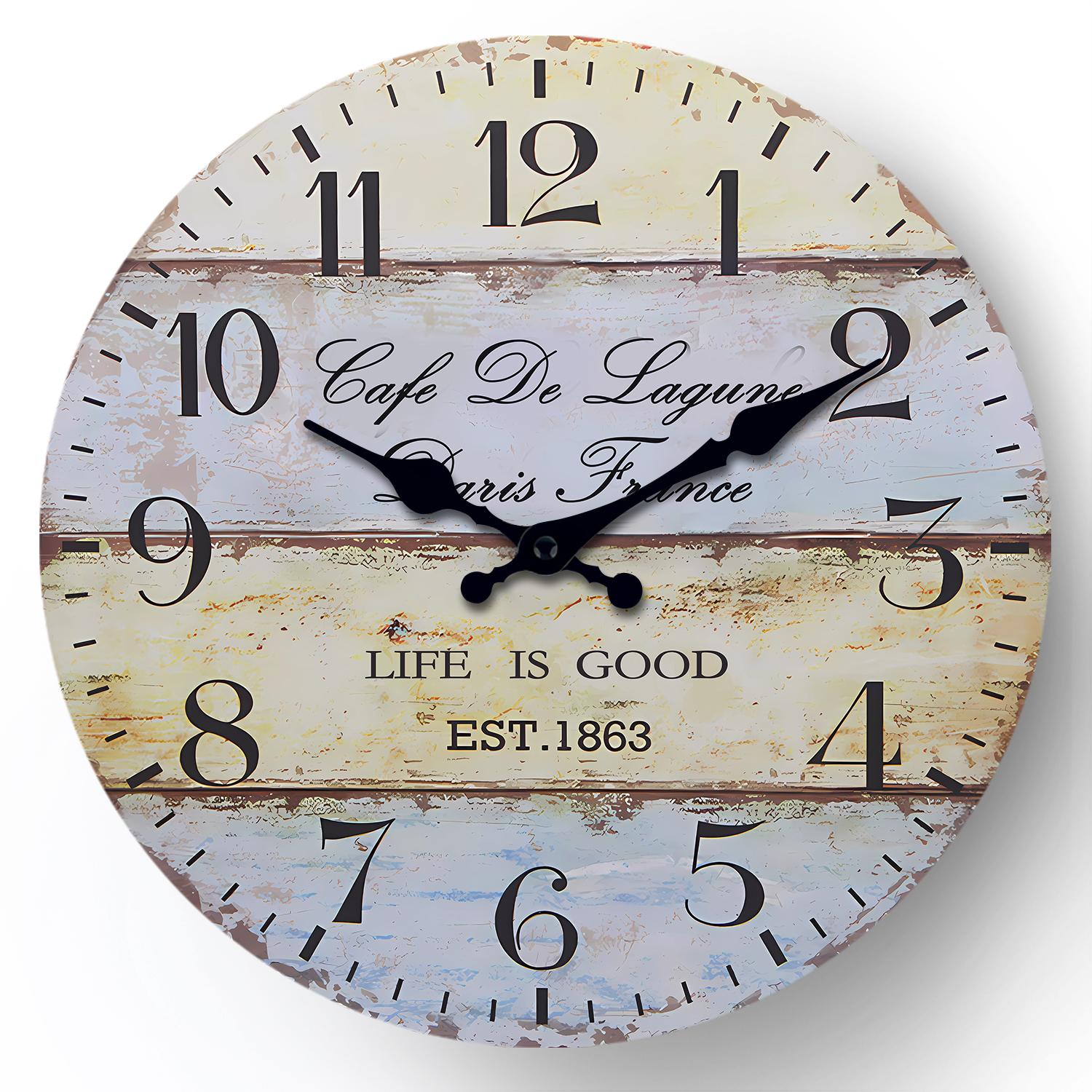 High-Quality Vintage High-Quality Striped High-Quality Wood High-Quality Pattern High-Quality Wooden High-Quality Wall High-Quality Clock (as the picture,10 Inch)