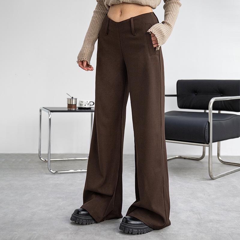 Women s Low-Waist Gray Flared Pants - Spring 2026 Versatile Casual Wide-Leg Long Pants S коричневый