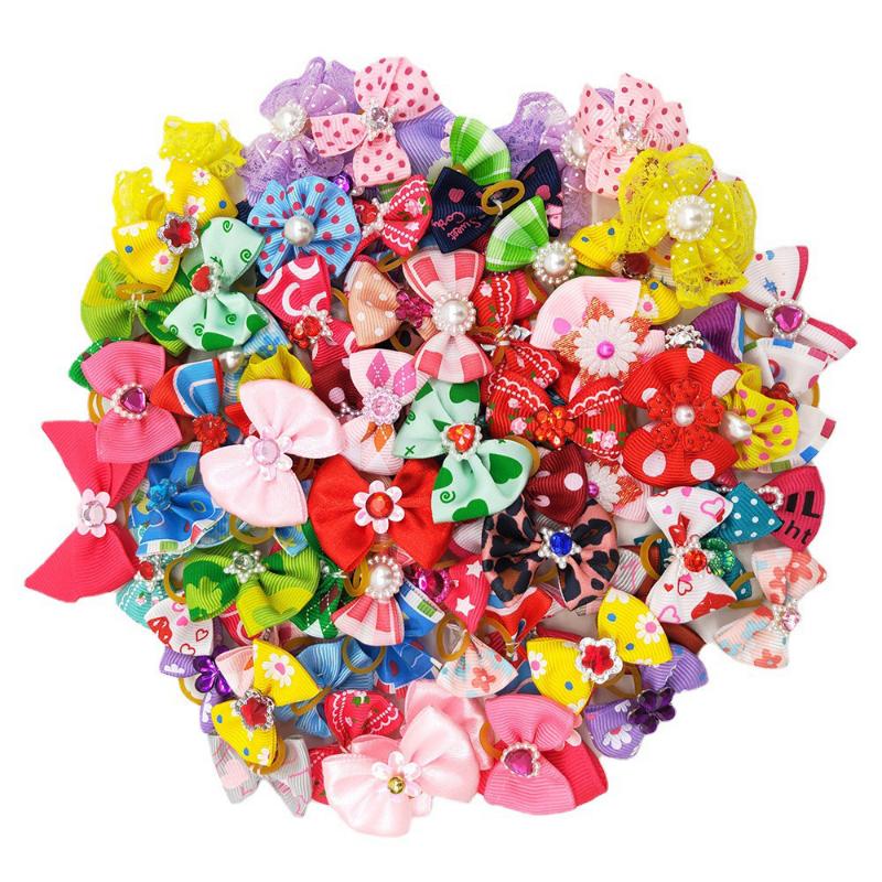 10pcs Flower Dog Hair Bow Red Style Valentine's Day Decorate Dog Bowknot with Rubber Bands for Small Dog Puppy Accessories