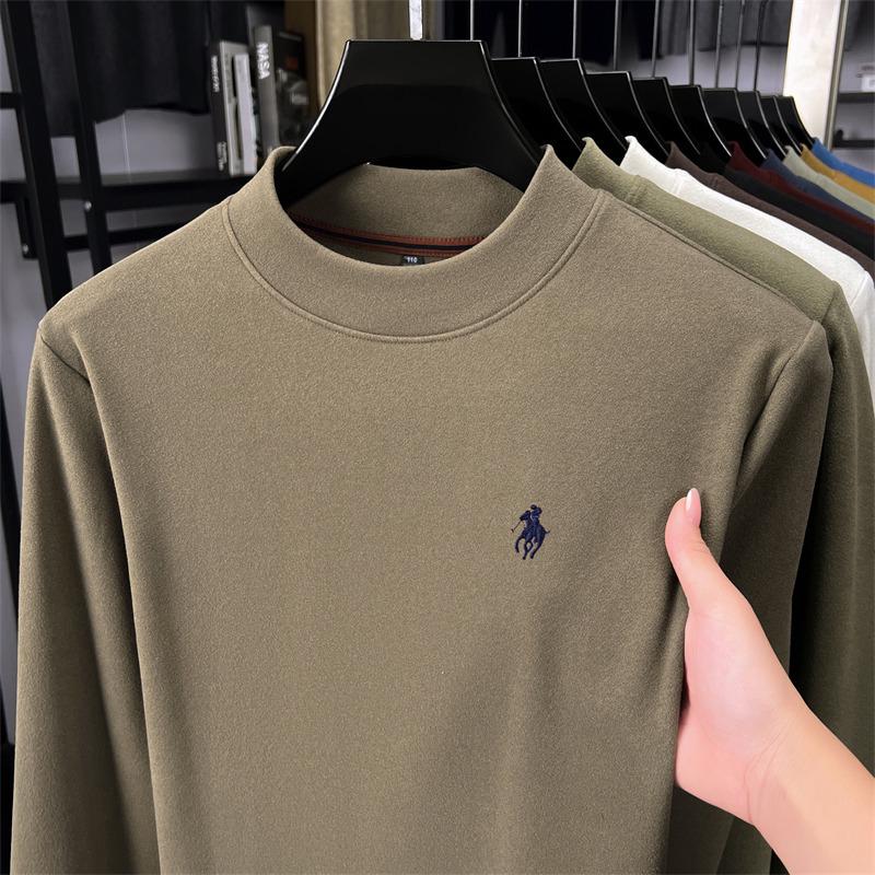 Men's Winter Fleece Hoodie Casual High-End Round Neck T-Shirt 2025 Thick Base Layer