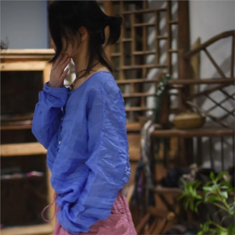 Johnature Женская зимняя рубашка с круглым вырезом и длинными рукавами, модная винтажная однобортная рубашка в китайском стиле