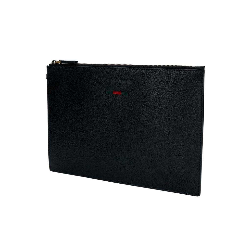 Gucci Logo Tessuto Rosso e Verde Semplice Classica Borsa da Lavoro in Pelle Pochette Borse da Uomo Nera 428758-DJ21T-1060