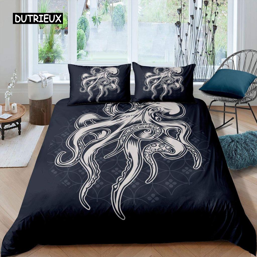 Octopus Duvet Cover Set Microfiber Green Octopus Tentacles Twin Bedding Set Sea Marine Theme Underwater Animal Comforter Cover