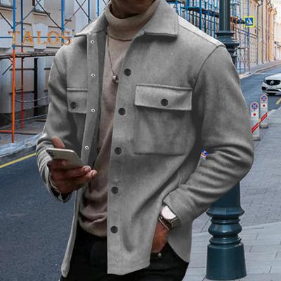 Men Jacket Lapel Single-breasted Top Solid Color Slim Thickened Warm Coat Casual Autumn Winter Outwear for Daily Wear