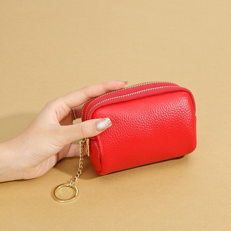 

Genuine Cowhide Coin Purse & Key Holder - Handheld Mini Storage Bag, Multifunctional Design. темно-красного