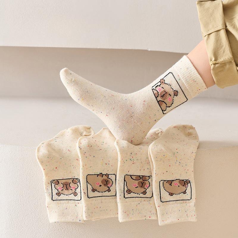 5-40Pairs Cartoon Capybara Cotton Socks for Kids and Adults Custom Expression Animal Pattern Warm Winter Dot Yarn Crew Sock Gift
