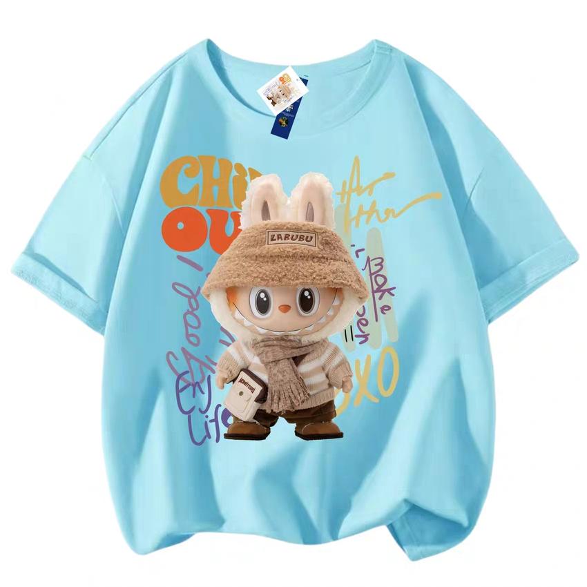 

Мультяшная футболка с 3D-принтом LABUBU для детей, топ с круглым вырезом, новая, для мальчиков и девочек, милая, с коротким рукавом, детская одежда 160