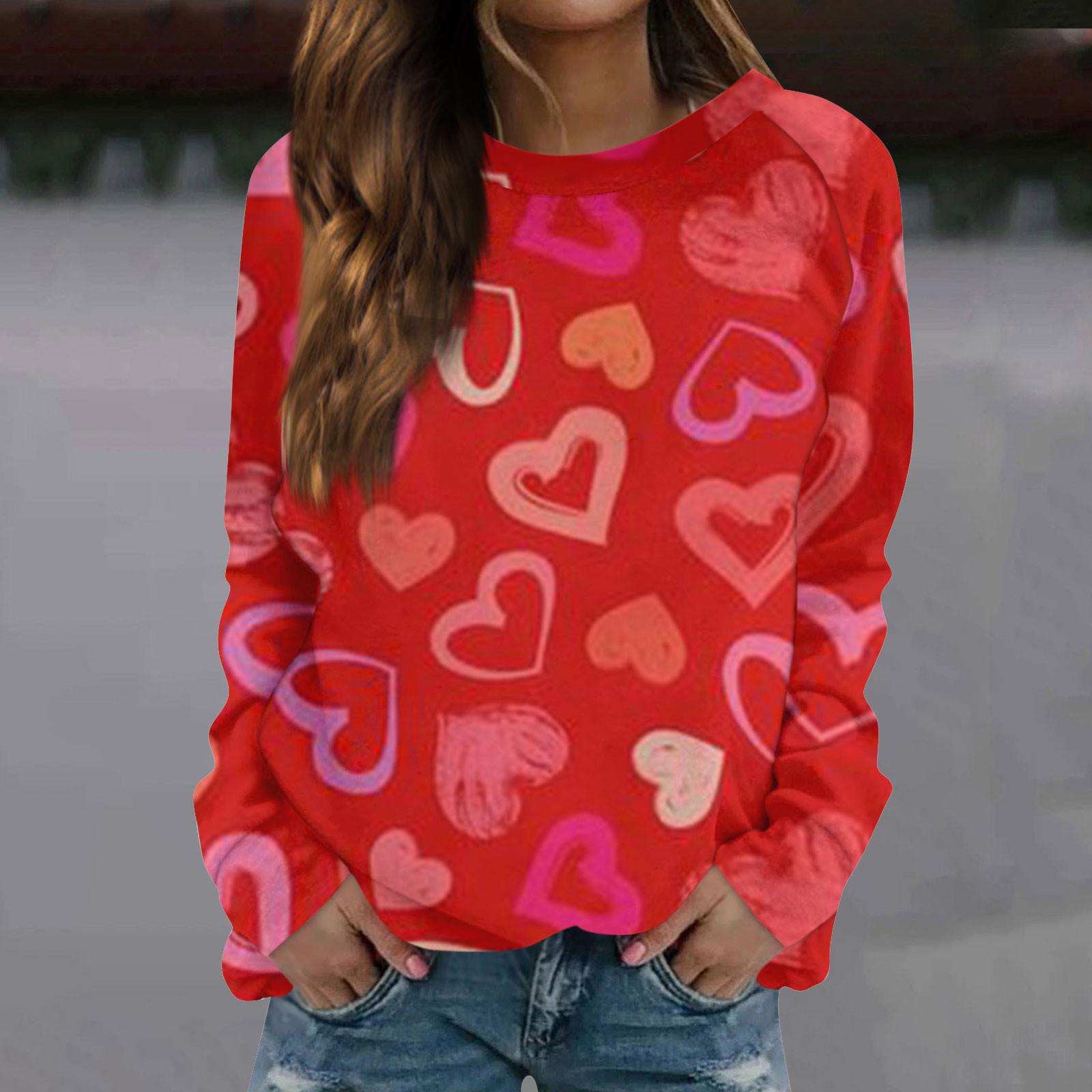 

Женская модная повседневная толстовка с длинным рукавом и принтом на День святого Валентина и круглым вырезом XL красный