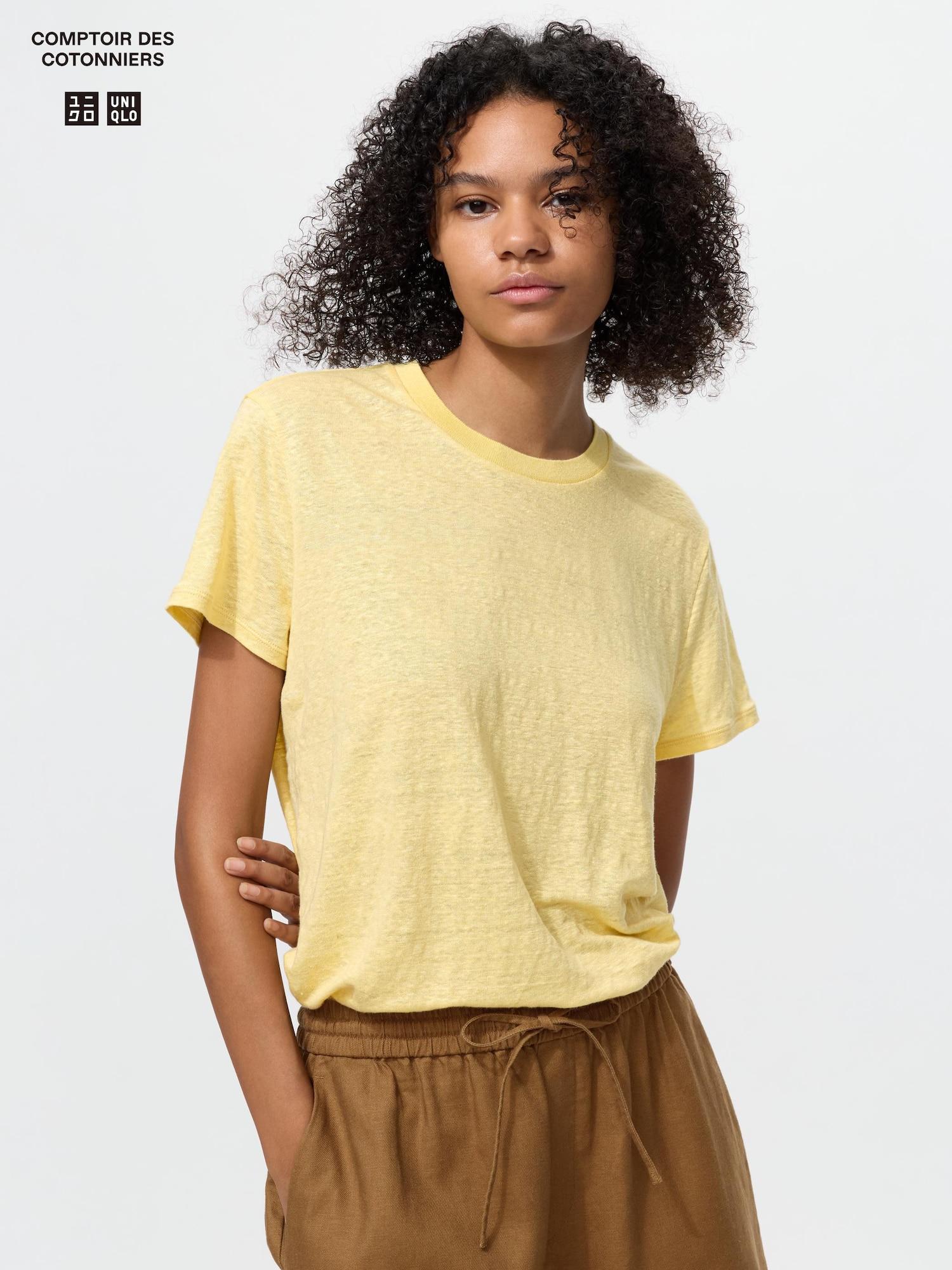 Uniqlo Япония Льняная футболка с круглым вырезом 42 YELLOW/S