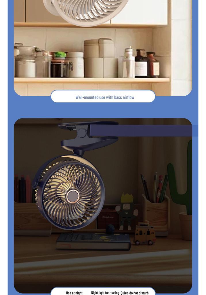6-Inch USB Rechargeable Mini Fan with Night Light for Desktop, Office, Dorm