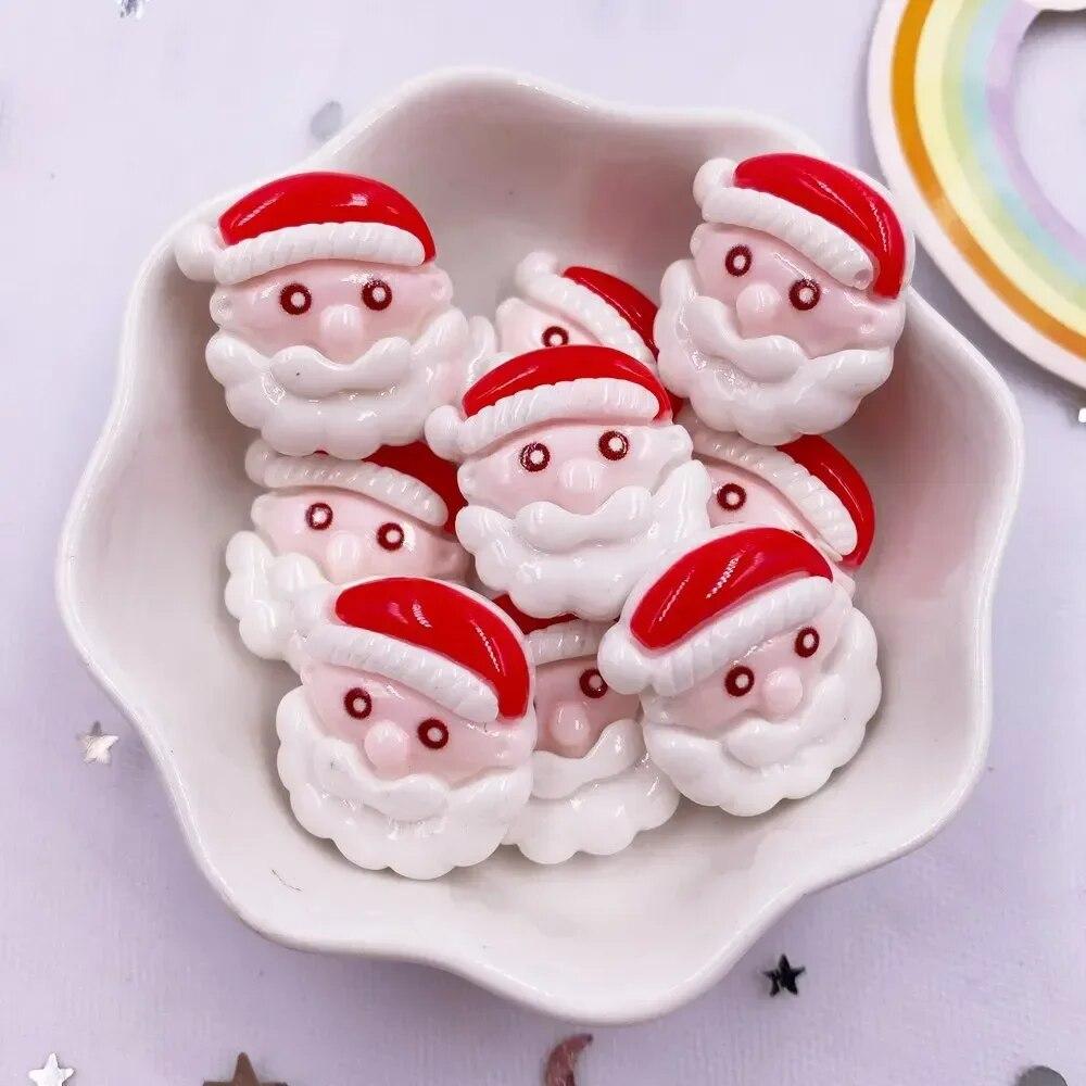 

10 шт., красочные кавайные фигурки из смолы, мультяшная рождественская звезда, снеговик, Санта-Клаус, дерево, печенье, фигурка человека с плоской спинкой, скрапбукинг, сделай сам, бант, поделки