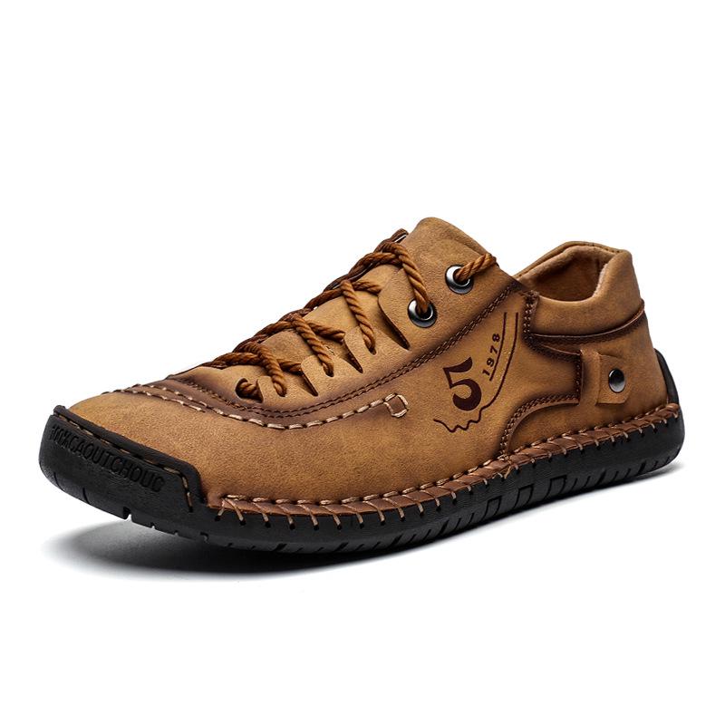 Men s British Style Plus Size Low-Top Hand-Stitched Leather Shoes - Spring Casual Outdoor Footwear 40