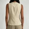 Women's Linen Blend Sleeveless Vest Top, Asymmetric Collar Button Down Blouse, Casual Summer Tank Top