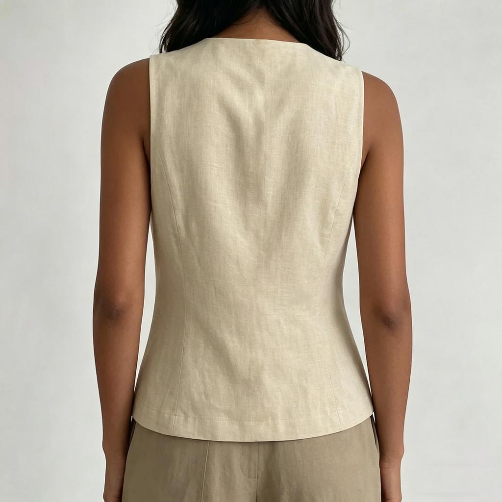 Women's Linen Blend Sleeveless Vest Top, Asymmetric Collar Button Down Blouse, Casual Summer Tank Top