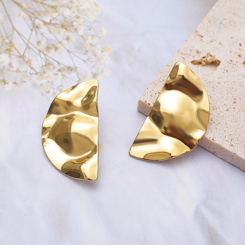 European and American fashion personality niche exaggerated design stainless steel stud earrings geometric semicircular symmetrical personalized