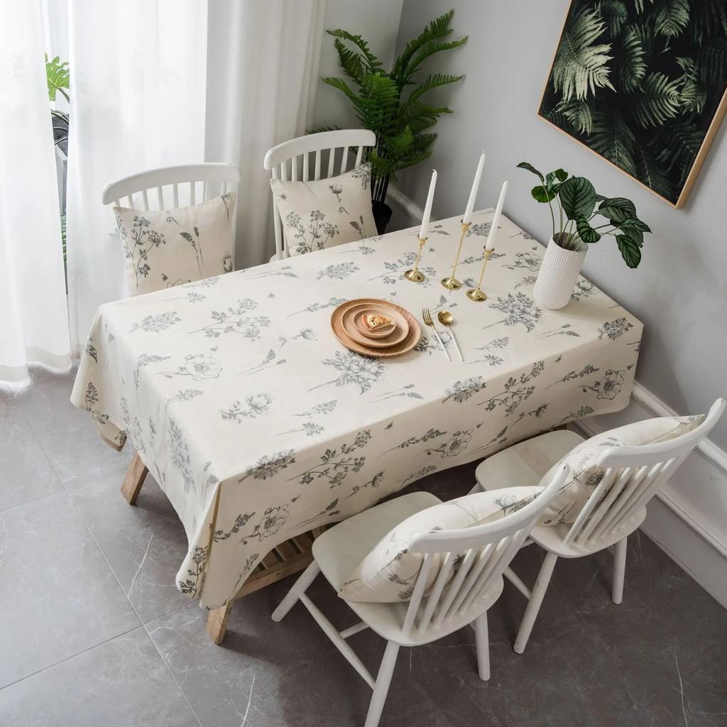 Print Cotton Linen Tablecloth Rustic Garden Natural Botanical Decorative Table Cover Kitchen Dining Picnic Indoor Outdoor Use