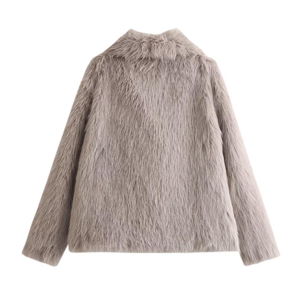 2025 Autumn/Winter Women's Celebrity Style Faux Fur Lapel Coat - A14001