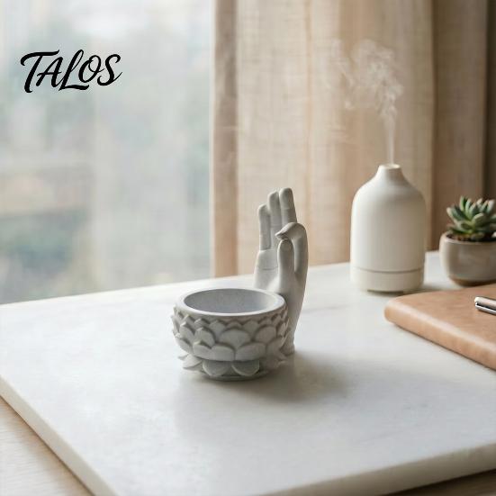 Office Desk Organizer 3D Printed OK Buddha Hand Lotus Flower Pot, Zen Style Mini Planter, Stone Texture Tabletop Ornament Desktop for Succulents
