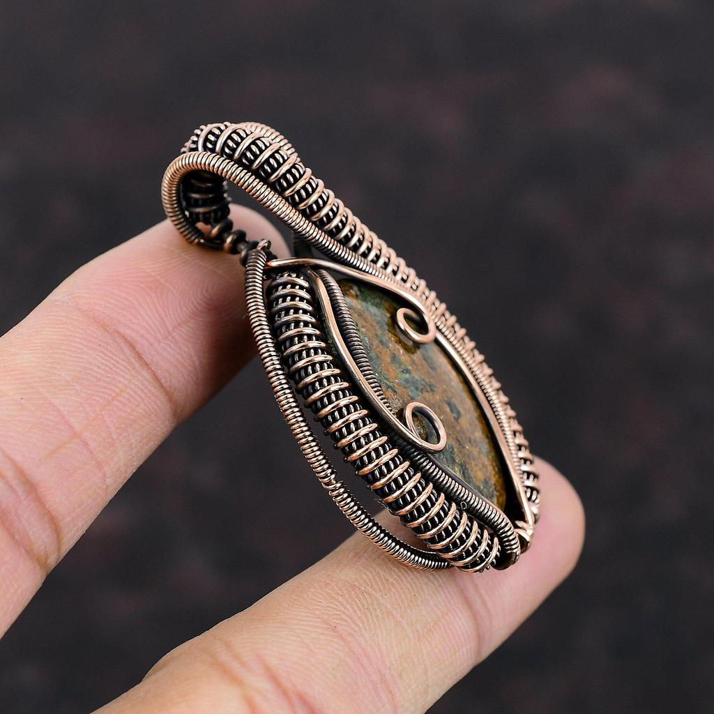 Spessartine Garnet In Limestone Pendant Copper Wire Wrapped Pendant Handmade Pendant Copper Jewelry Engagement Gift Natural Gemstone Pendant