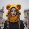 Thicken Neck Warmer Hat Crochet Bear Ear Balaclava Scarf Hat for Cold Weather Winter Sport Gear For Outdoor Enthusiasts