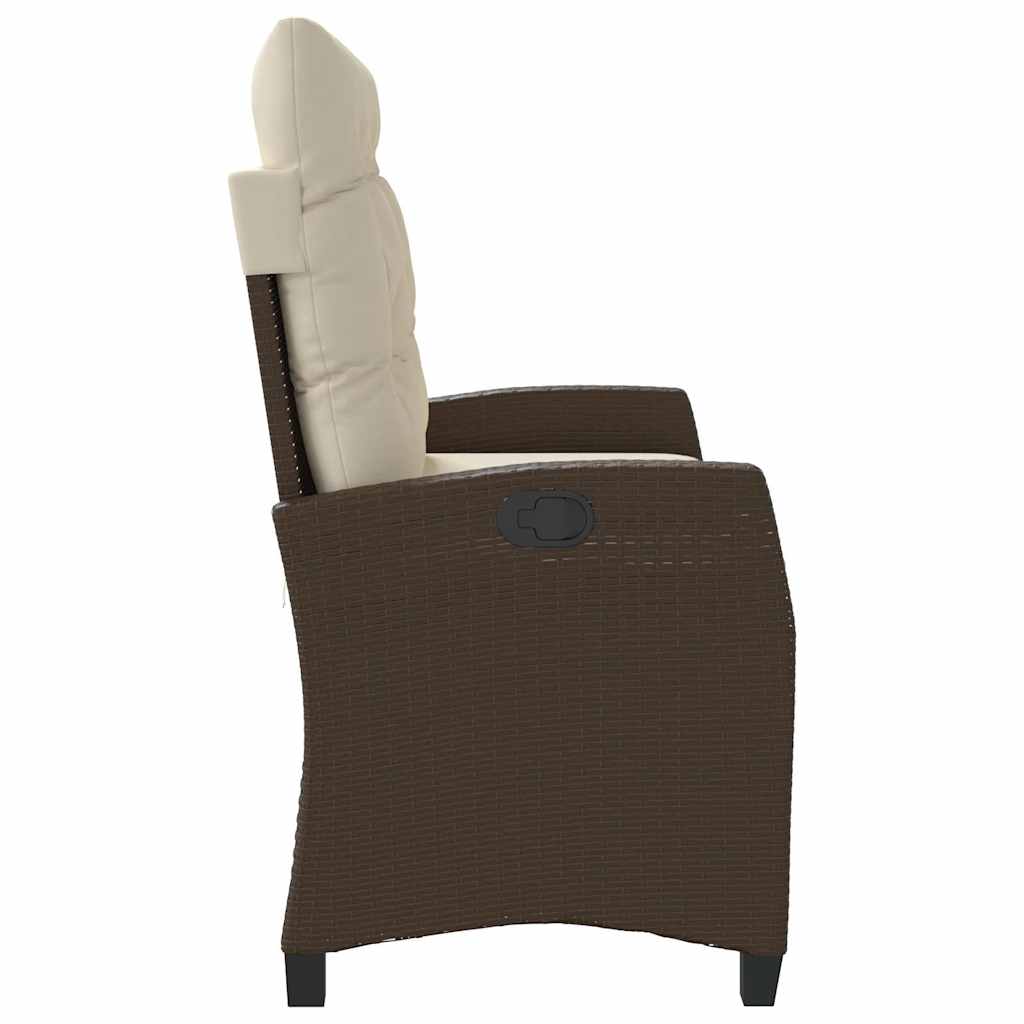 Adjustable Garden Bench with Cushions Brown Poly Rattan