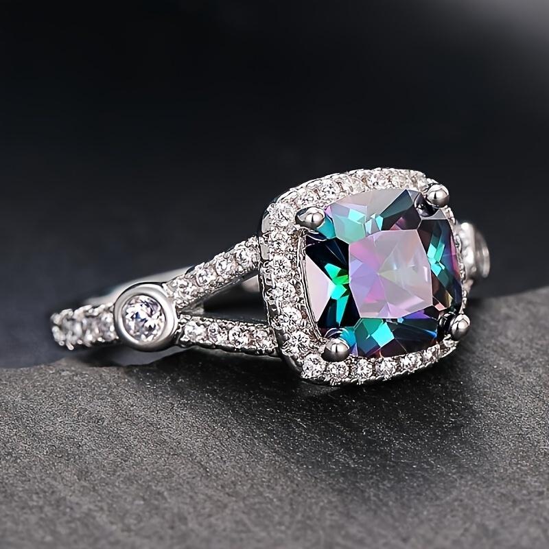 Iridescent Square Gemstone Women's Single Ring