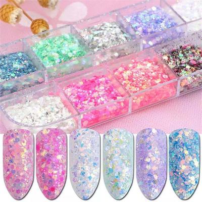 1 Dose Holographische Flakes Nagelglitter Irisierend Glänzend DIY Schmetterling Laser Stern Liebesherz Pailletten für Acrylnägel Dekorationen