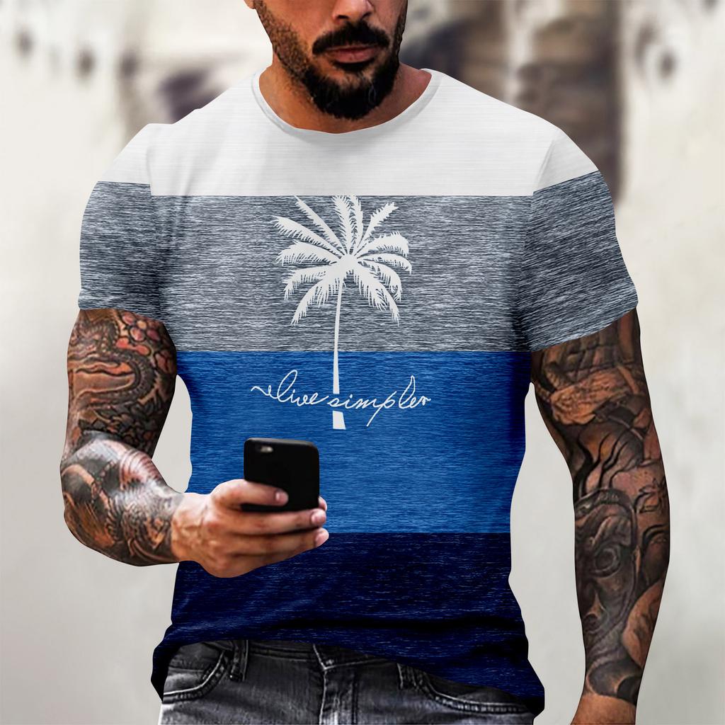 Hawaiian Print - Men's Printed Casual Round Neck Short Sleeve T-shirt