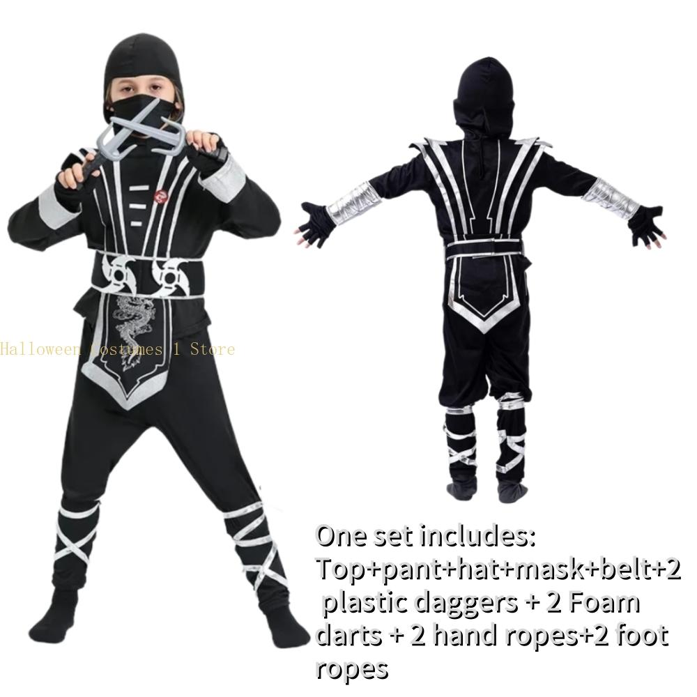 Halloween Child Ninja Kids Cosplay Costume for Boys Girls Samurai Costumes KungFu Dragon Ninjago Jumpsuit With Trident Outfits