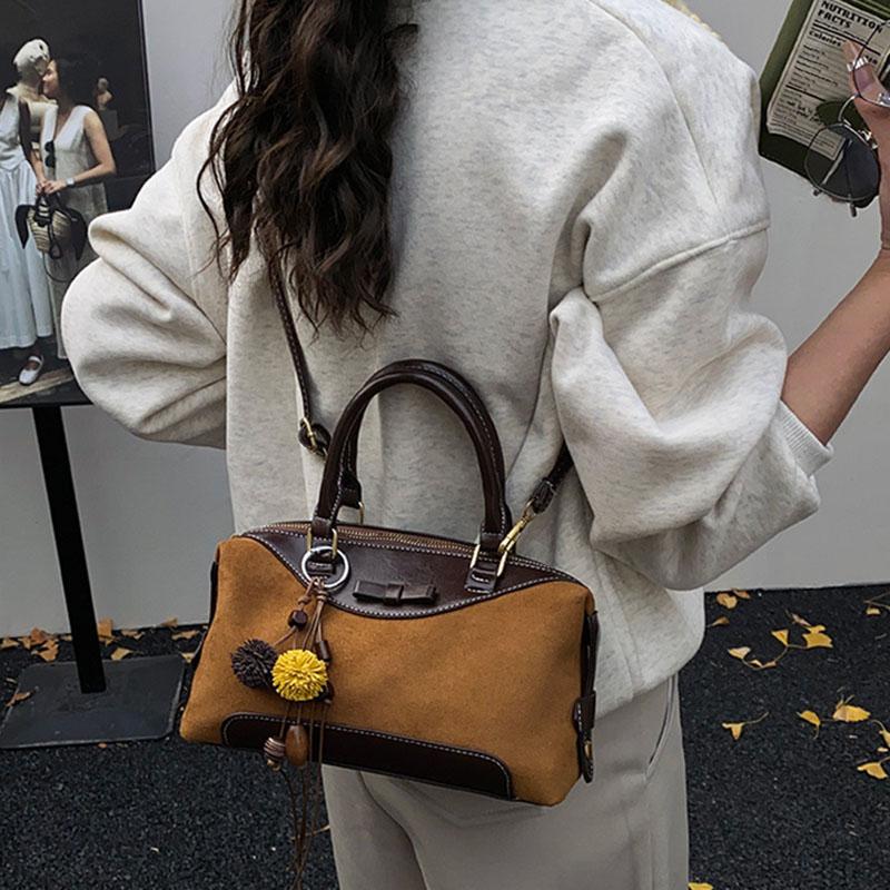 Korean Retro Bost Handbag Casual Small Square Bag Crossbody Bag Fashi Pu Color Blocking Women'S Shoulder Bag