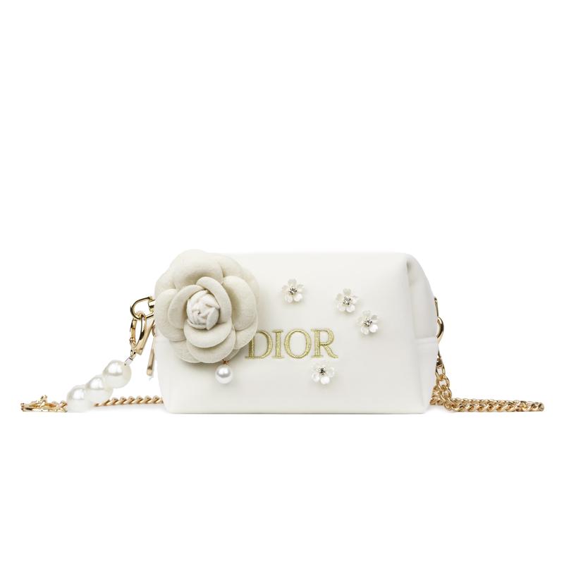 DIOR [Customized Cosmetic Bag] Shiroi Koibito Fresh Street Allure Velvet Dustproof Carrying Hook High-end Beauty Girls Storage Bag Platinum