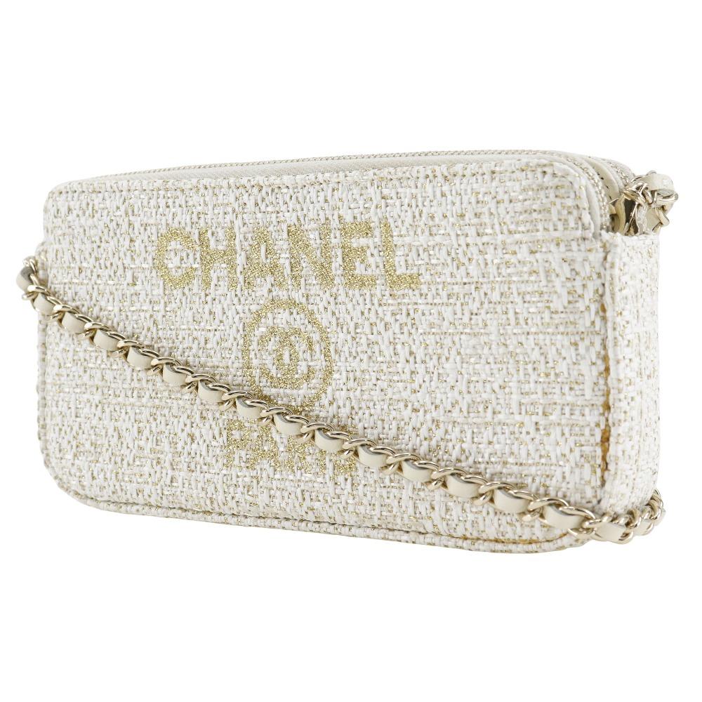 Chanel Deauville ChainShoulder Shoulder Bag A84415 2-way Clutch White Tweed Women Used