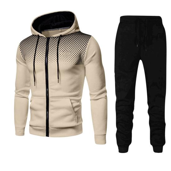 2Pcs/Set Men Sports Suit Drawstring Hooded Long Sleeve Tops Elastic Waist Trousers