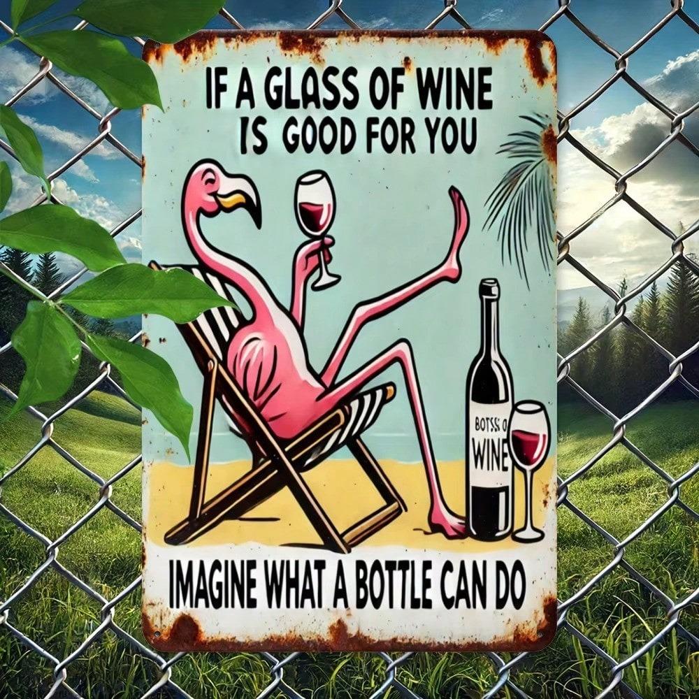 Flamingo Blechschild Lustige Wein Dekoration Einfach Aufzuhängen Küche Bar Wandkunst