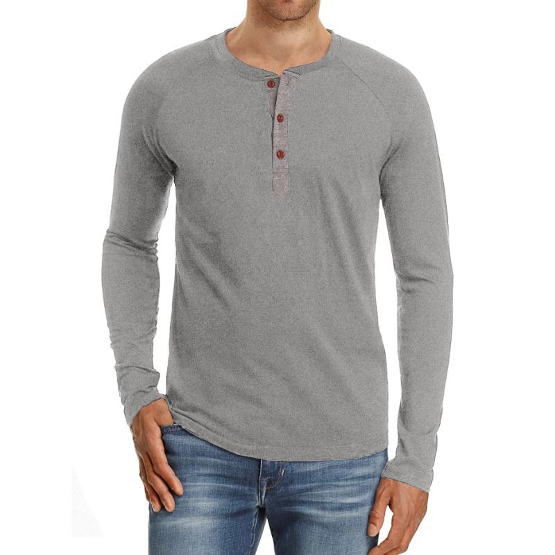 Men s Long Sleeve Henley Shirt Raglan Sleeve 3 Button Placket Casual Cotton Tee Tops S светло-серый