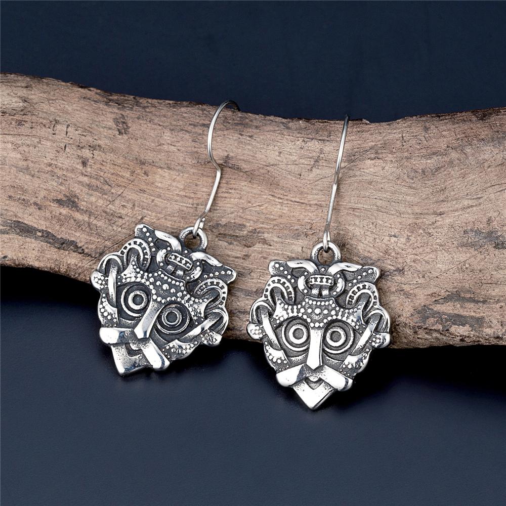 Vintage Norse Loki Earrings Stainless Steel Vikings Mask Odin Amulet Punk Jewelry for Women Men