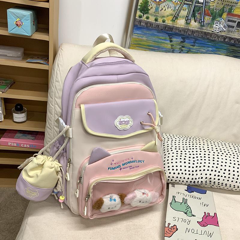 Schoolbag High Value Ins Wind School Bag Junior High School Girls Backpack High School Students Large Capacity Cute Pain Bag Dopamine Backpack