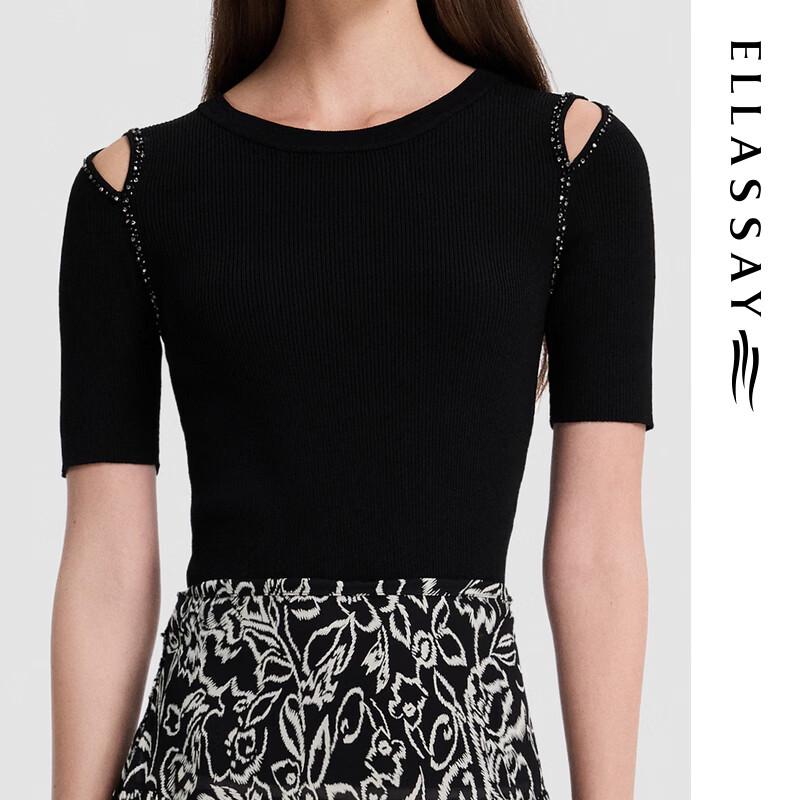 ELLASSAY 2026 S/S Women's Off-Shoulder Embellished Ribbed Knit Top