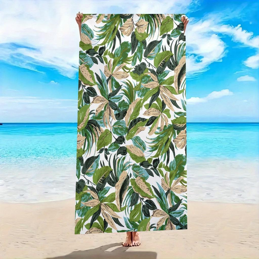 Tropical Palm Leaf Print Beach Towel Turquoise Monstera Banana Leaf Design Lightweight Quick-Dry-like Soft Bath Towel