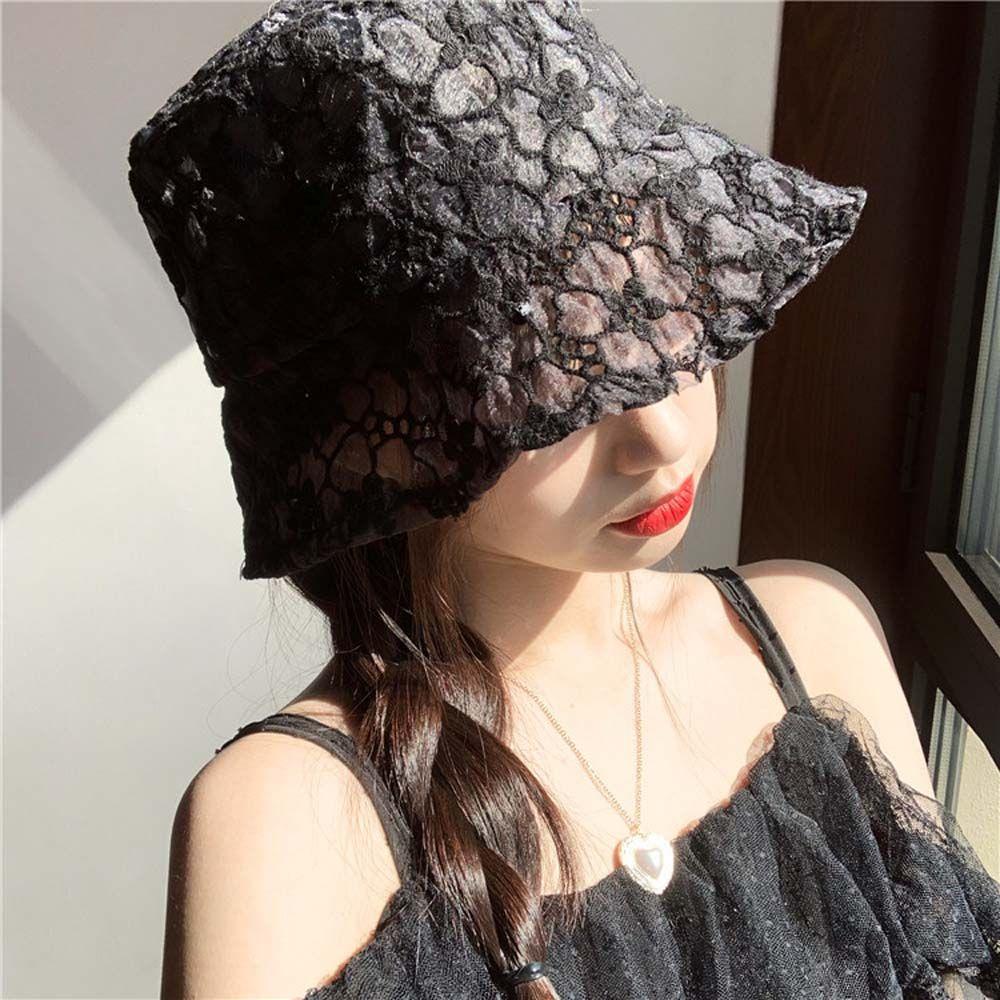 Mesh Basin Pure Color Caps Hollow Summer Hat Flower Lace Bucket Hat Sun Cap Female Hats Sun Hat