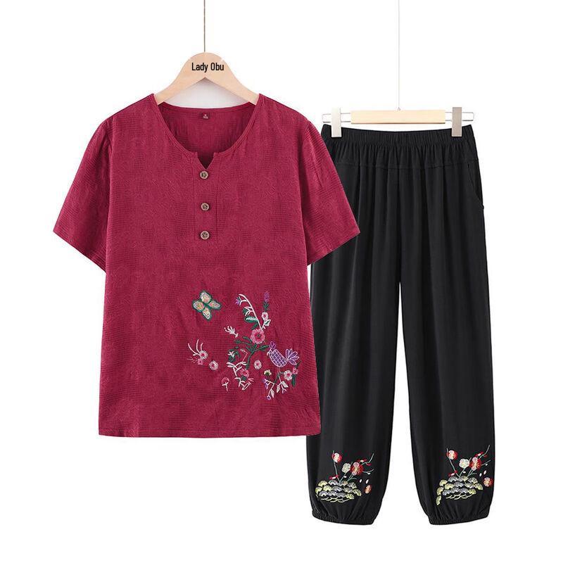 Women's Summer Breathable Top & Pants Set for Middle-Aged