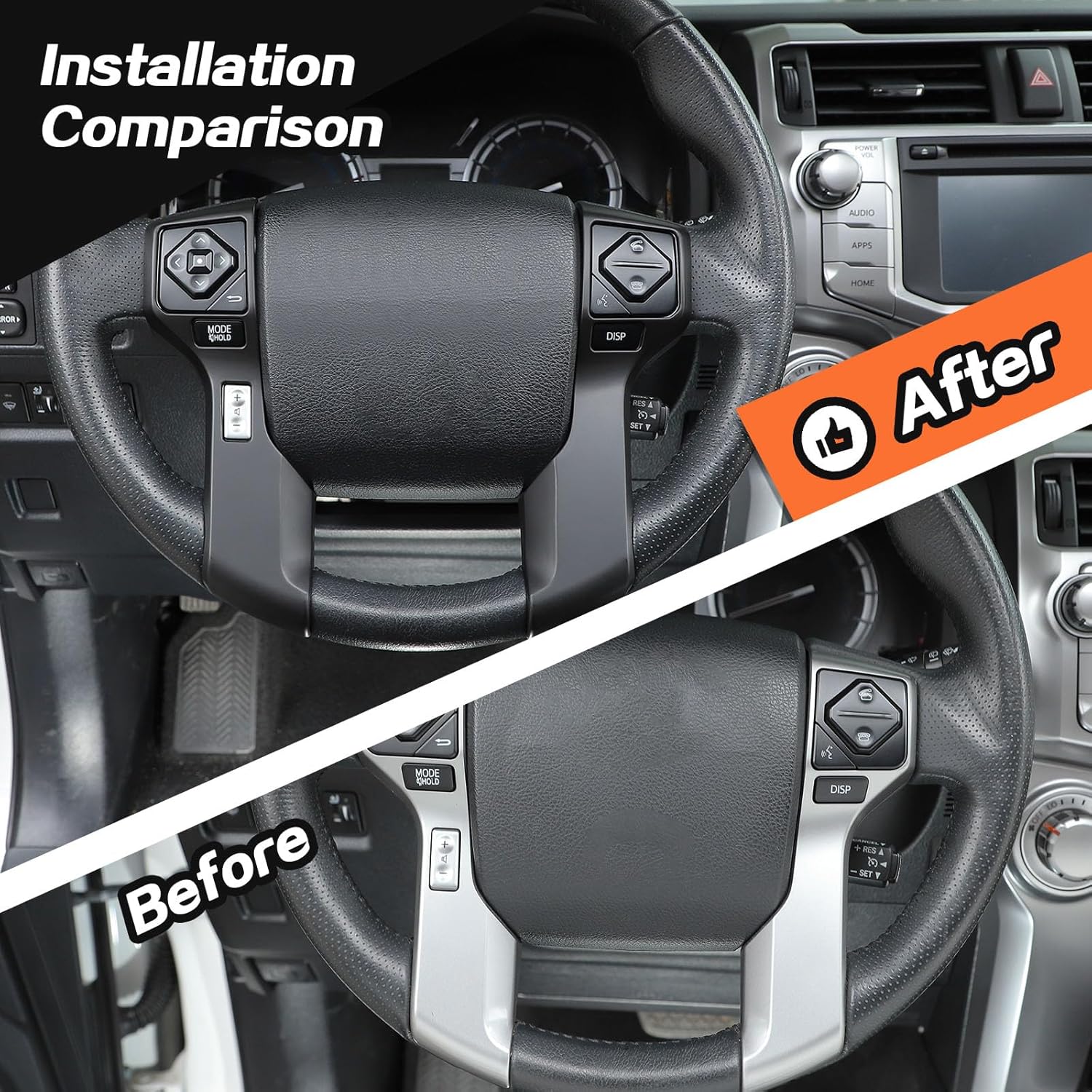 JeCar for 4Runner Steering Wheel Cover Trim Interior Accessories Compatible with Toyota 4runner SUV 2010-2019 (Matte Black)