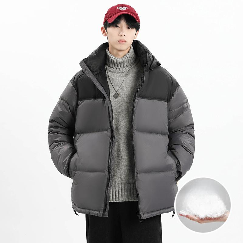 Зимняя новая мужская корейская версия контрастного цвета с капюшоном — фото 3