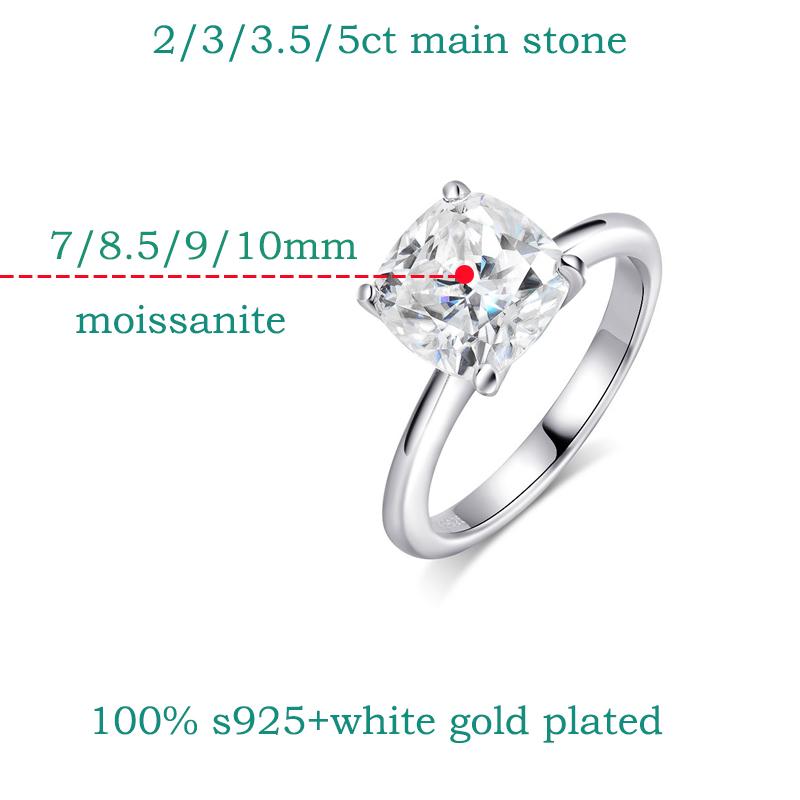 Smyoue 1CT 2CT 3CT 3.5CT 5CT Cushion Cut Moissanite Rings for Women Pass Diamond Test 925 Silver Wedding Band