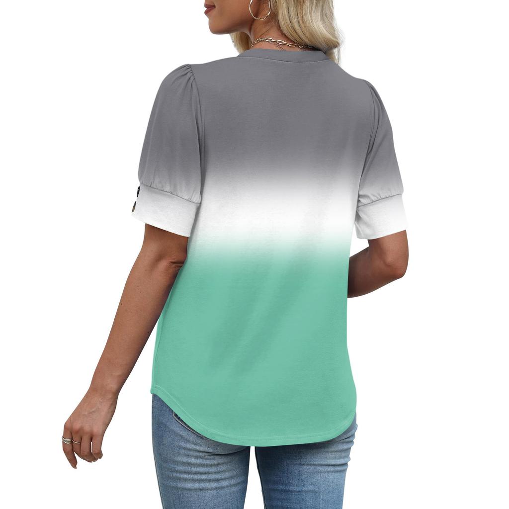 Damen Tops Kurzarmhemden Knöpfe V-Ausschnitt Mode Outfits Blusen Lässig